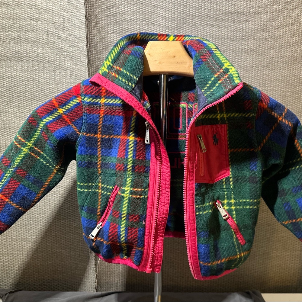 Plaid Fleece Jacket with Pink Accents